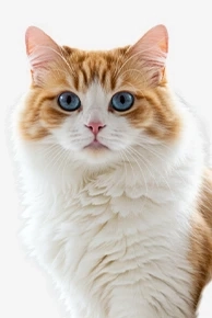 White fluffy kitten with blue eyes on white background
