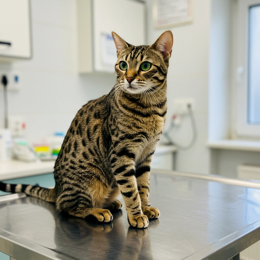 Cat standing in a vet table